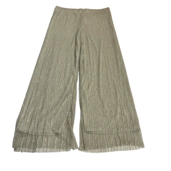 Rachel Zoe Pants‎ Womens M Silver  Metallic Wide Leg Pull On Semi Sheer Fairy - Picture 1 of 11
